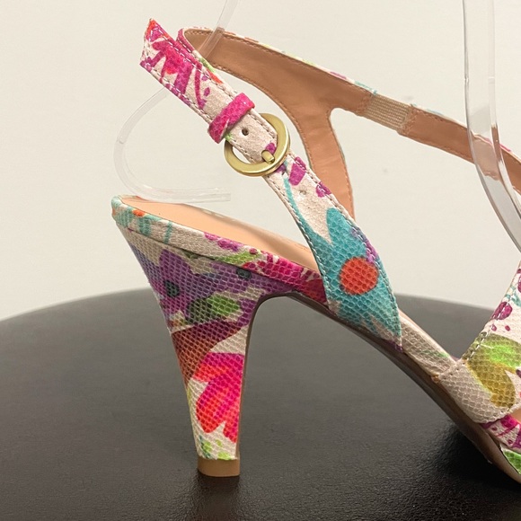 Naturalizer Impulse Floral Open Toe 3.25 Inch Heels Cream Red Pink 8N 8 Narrow - Picture 7 of 13